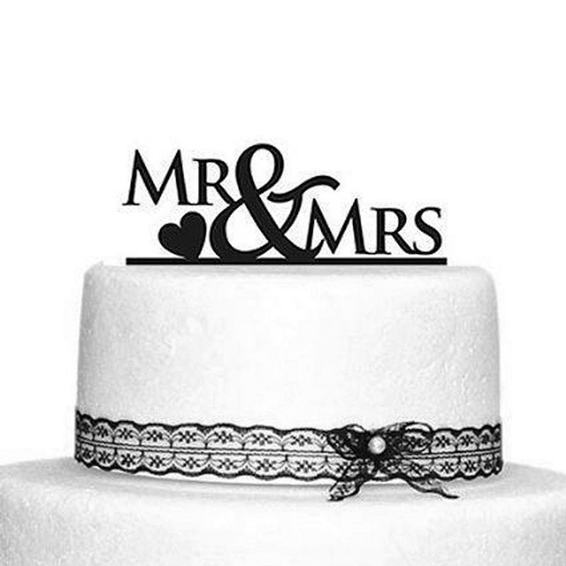 Mr & Mrs Wedding Cake Topper-et-Coeur Acrylique Noir Silhouette 16 cm-Décoration 